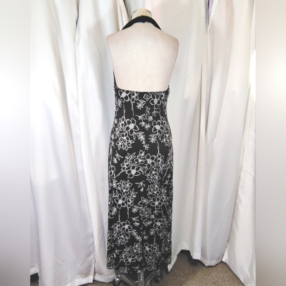 Cold Water Creek Vintage Halter Sheath Dress, White Floral; Blck/Silver, Long 10 - Picture 3 of 10